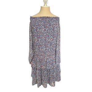 Michael Kors JS78W4F731 True Navy Ruffle Chiffon Off Shoulder Tiered Dress $155